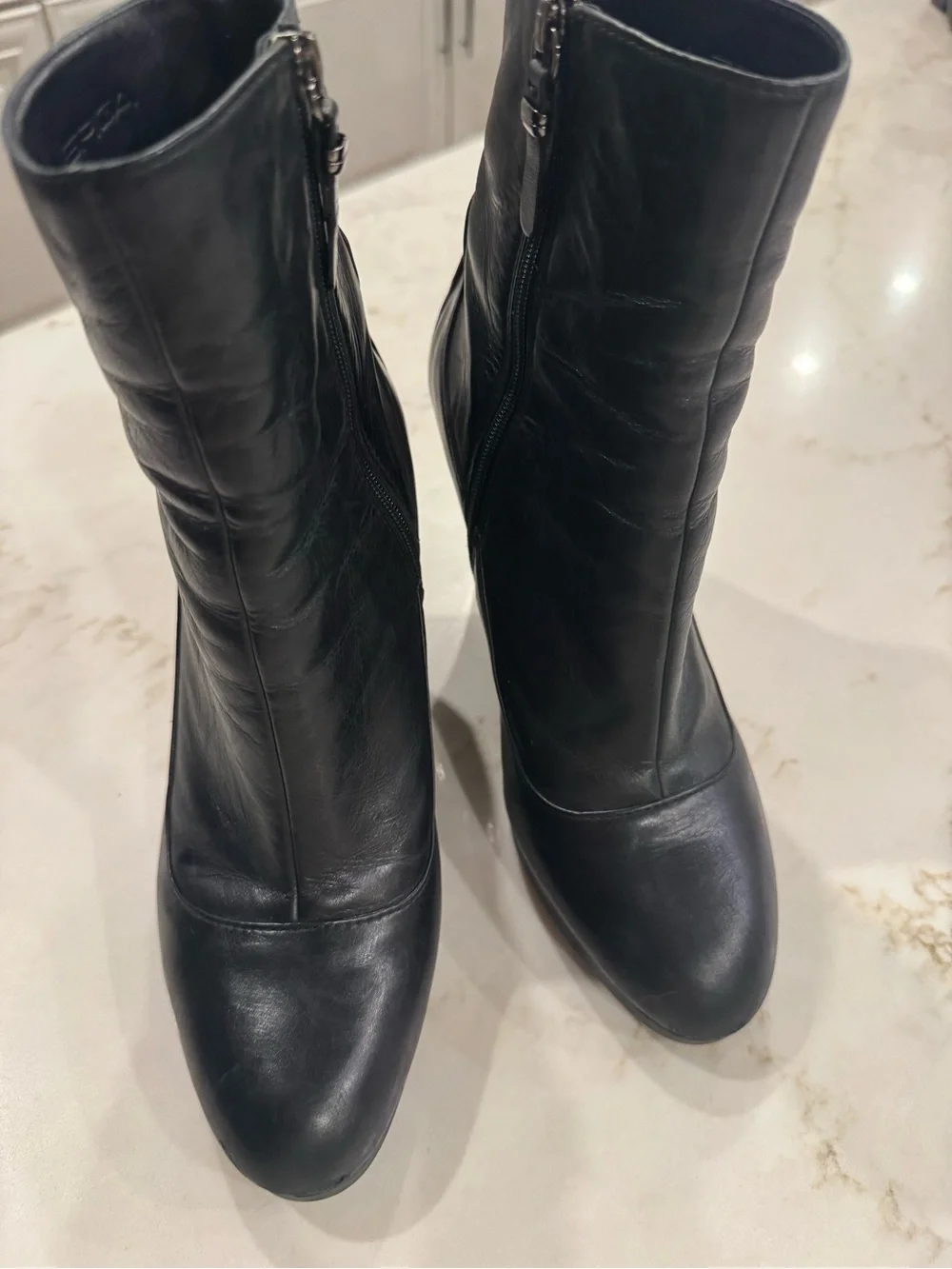 Via Spiga Black Leather Wedge Ankle Boots - Women's